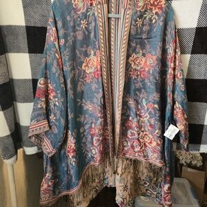 Pretty Persuasions Teal Floral Open-Front Kimono
